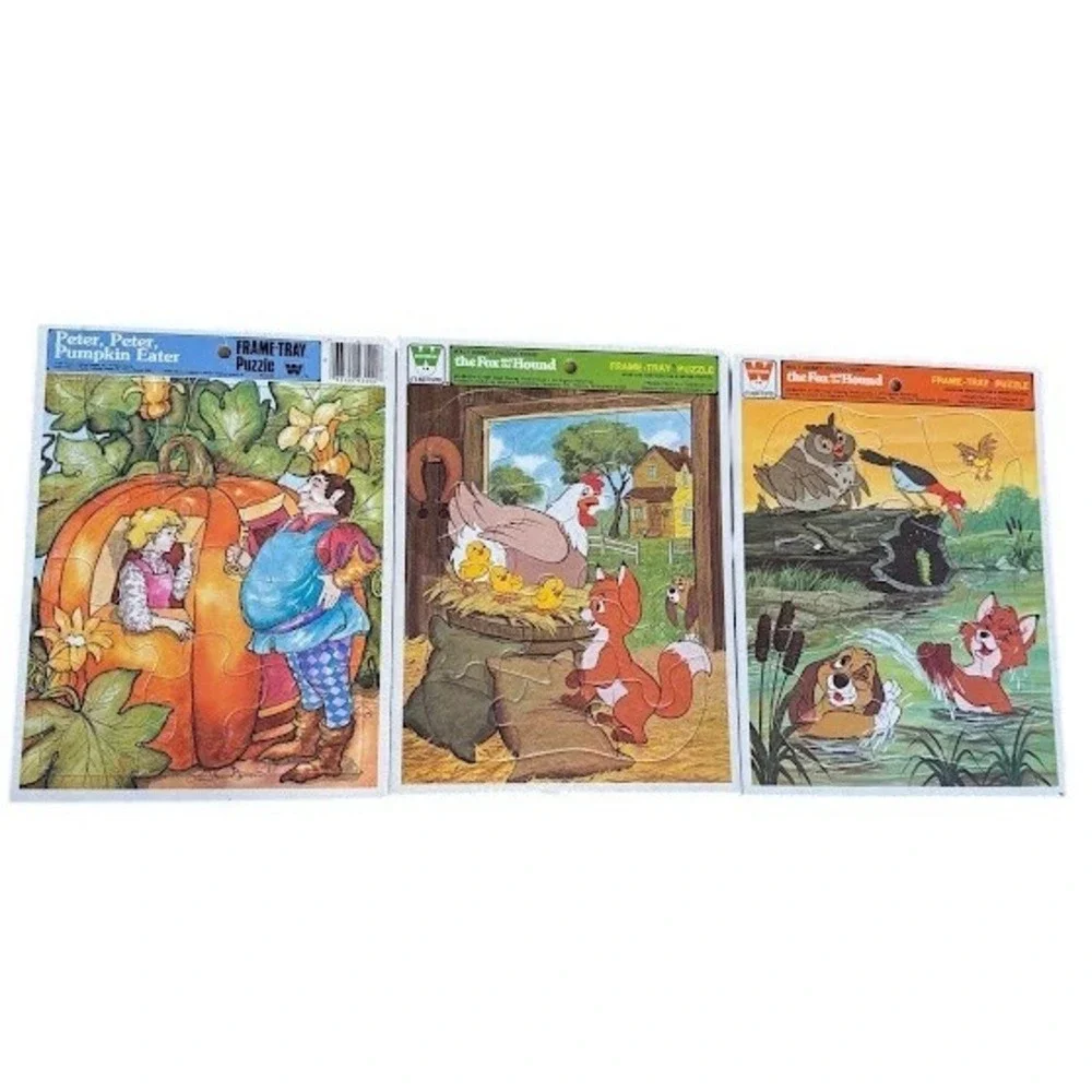 Whitman‎ Frame Tray Puzzles Lot Peter Peter Pumpkin Eater Fox Hound 1981 Vintage